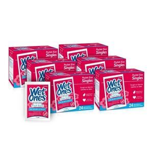Wet Ones Antibacterial Hand Wipes, Fresh Scent, 24 Ct Singles 6 Pack, 144 Total